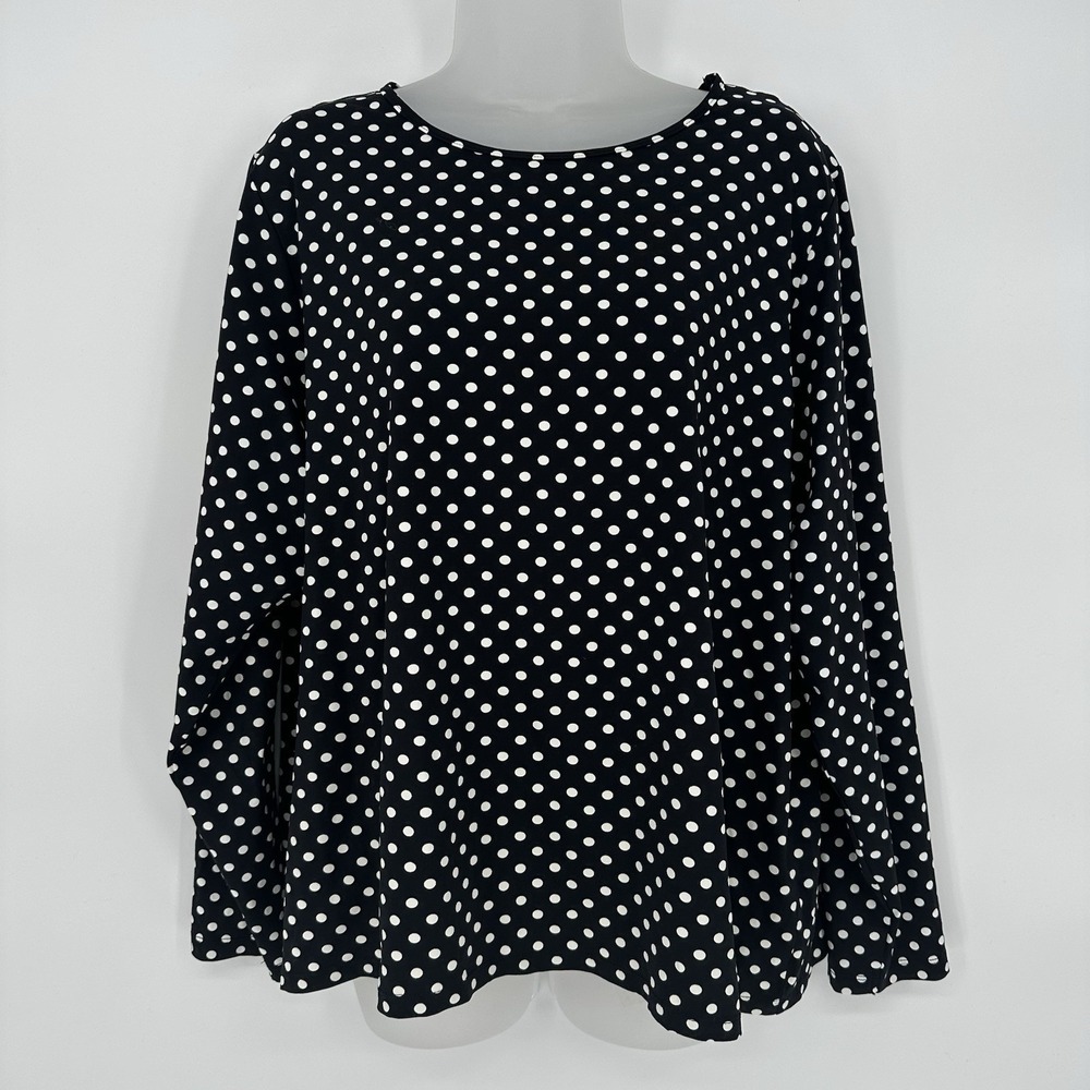 Land's End Sz 1X Top Pullover Polka Dot Long Sleeve Nylon Stretch‎ Outdoor